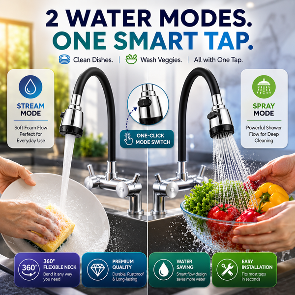 360° Bendable Silicone Tap Extension Faucet Nozzle – Soft & Shower water