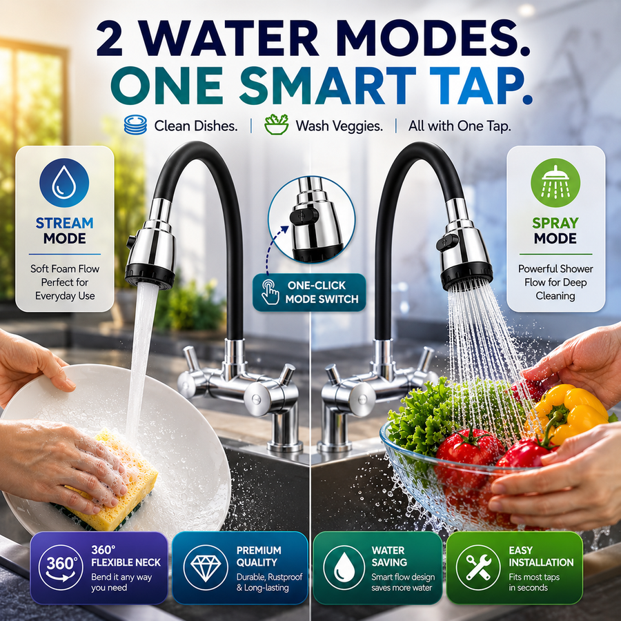 360° Bendable Silicone Tap Extension Faucet Nozzle – Soft & Shower water